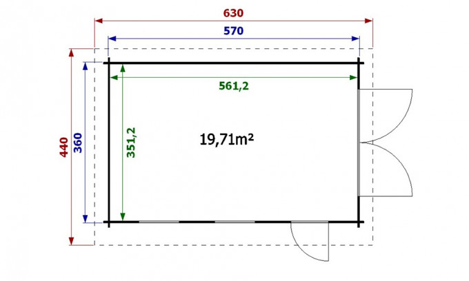 Garage bois toit plat  BRISBANE 44 porte sectionnelle motorisée madriers 44m