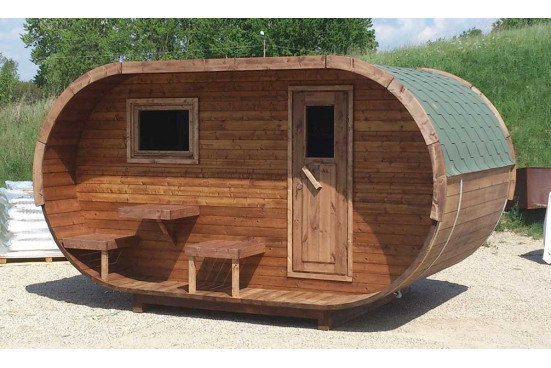 Sauna insolite Oval avec terrasse et vestibule bois massif 42 mm