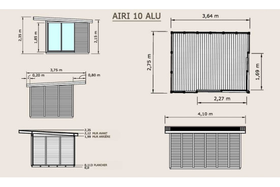 Bureau jardin morderne AIRI 10 menuiseries ALU - 9.22 m² intérieur