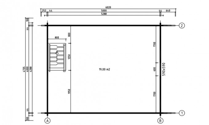 Chalets en bois Mezzanine Bruges 20 2P madriers 44mm - 20 + 20m² intérieur