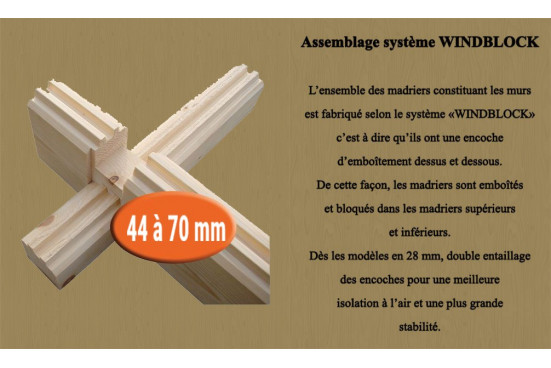 Abri bois VAR 44 mm sans plancher- 18,1m² intérieur