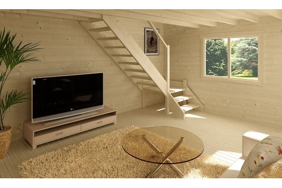 abri en bois mezzanine Perpignan 20 - madriers 44mm - 20 + 20m² intérieur