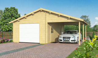 Garage en bois GIRONDE porte sectionnelle 44mm - 21,1m² intérieur + 17m²