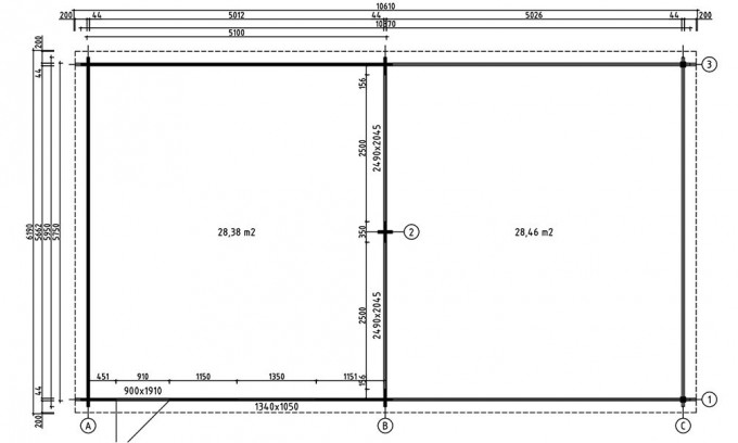 Garage MORZINE portes sectionnelles 44mm - 28.38m² intérieur + 28.46m²