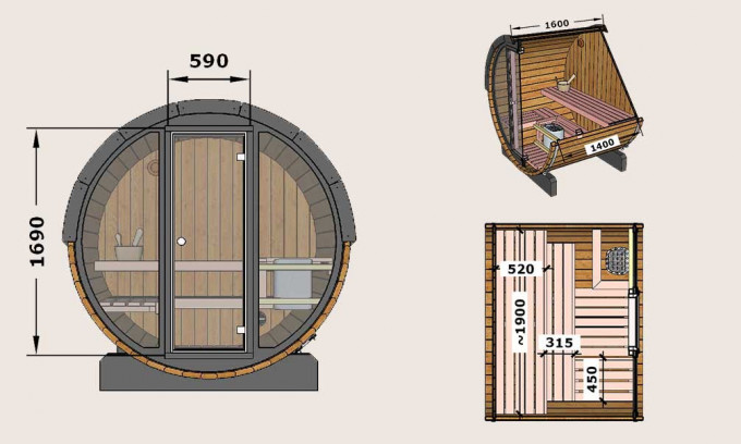 Sauna tonneau Marvik, thermowood 42mm ,sauna d'extérieur