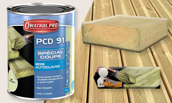 PCD 91vert 2.5L par Owatrol, protection des coupes de bois autoclave