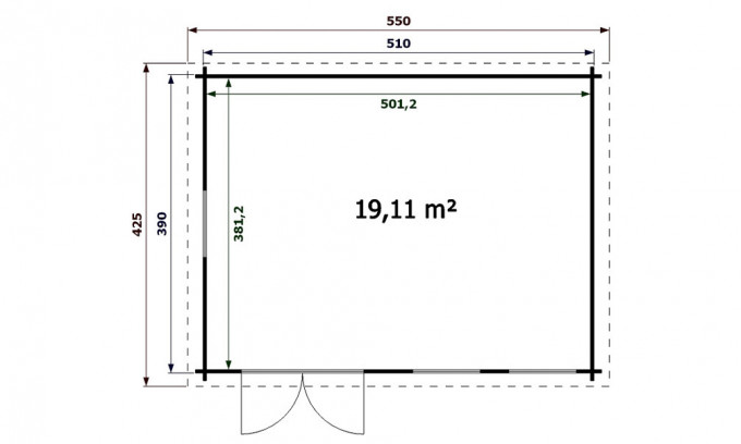 Abri de jardin NICE 44 mm plancher inclus - 19,1m² intérieur